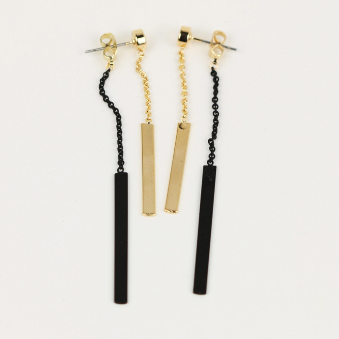 韩国新款其他双色气质耳钉百搭耳饰前款双节棍黑色条条耳坠