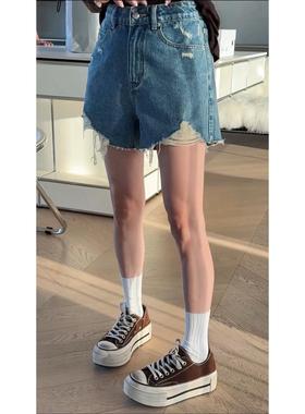 秒发诗歌兰女装2025秋款 58330-2潮流街头个性破洞直筒裤牛仔短裤