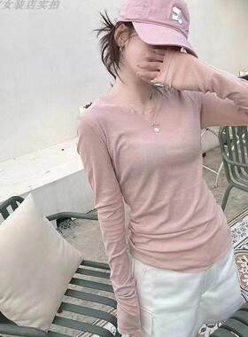 RUNXI闰熙1805糖果色修身百搭打底衫女微透小心机上衣长袖T恤上衣