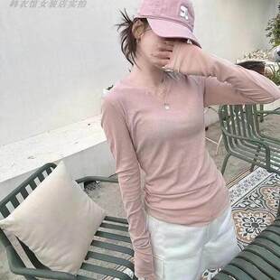 RUNXI闰熙1805糖果色修身百搭打底衫女微透小心机上衣长袖T恤上衣