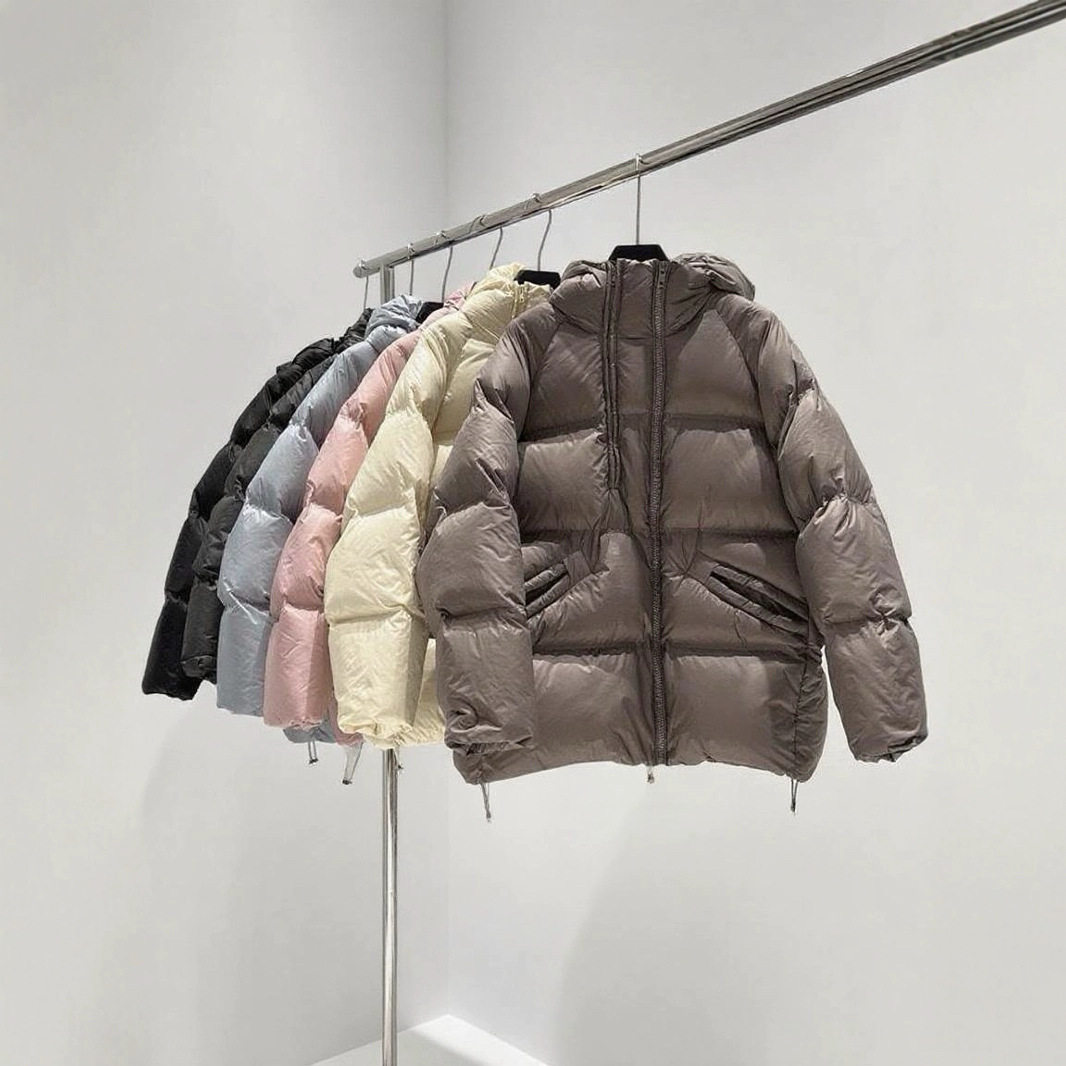 欧美双拉链中长款羽绒服女2025冬连帽白鸭绒宽松大码保暖面包