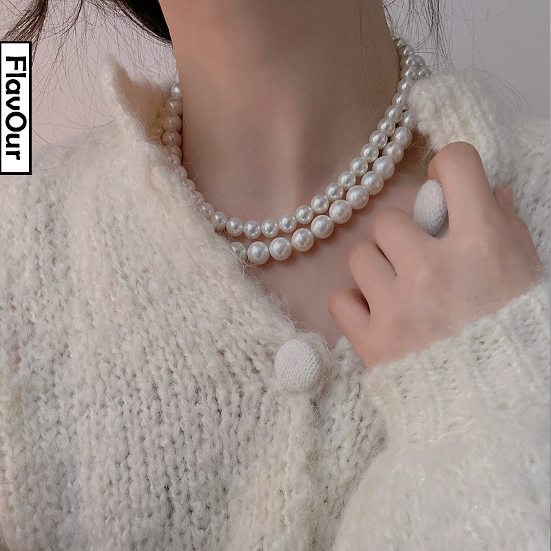 纯银s925一串珍珠项链女气质法式ins小众设计网红个性银饰锁骨链