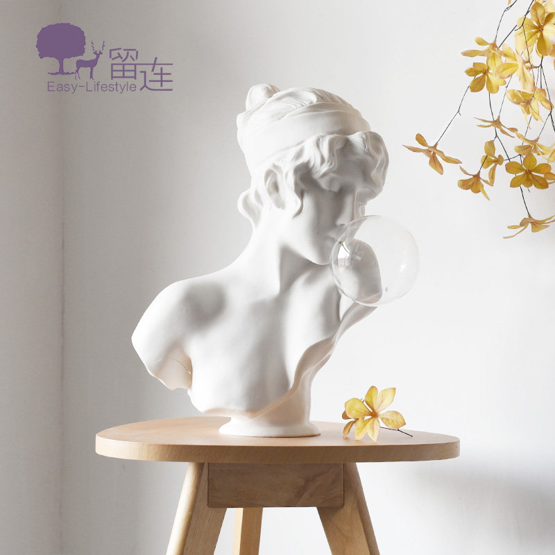 北欧法式吹泡泡女孩雕塑雕像头像家居摆件美容院美发店艺术装饰
