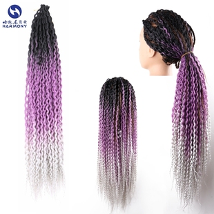 哈默尼手搓手钩非洲脏辫化纤大辫子波浪卷女生假发黑人嘻哈渐编发