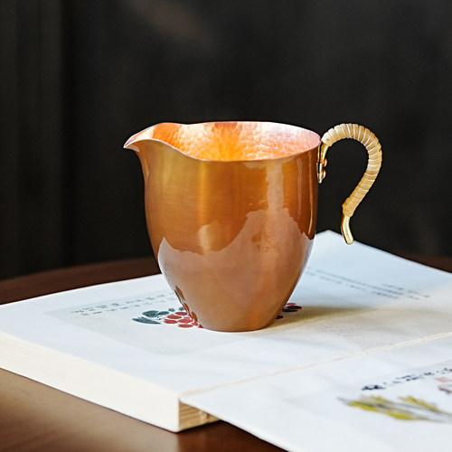 手工铜壶复古泡茶器功夫茶具茶道用品餐具摆件烤色绳编公道杯