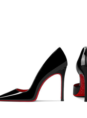 CL红底鞋黑色侧空设计感小众气质2025秋冬新款尖头细跟高跟鞋女