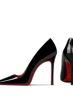 CL红底鞋黑色漆皮气质百搭御姐2025秋冬季新款尖头细跟高跟鞋女