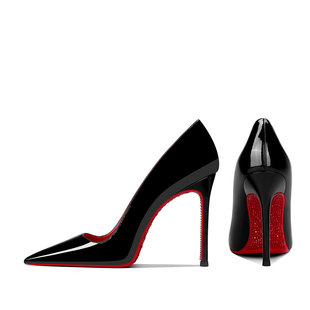 CL红底鞋黑色漆皮气质百搭御姐2025秋冬季新款尖头细跟高跟鞋女