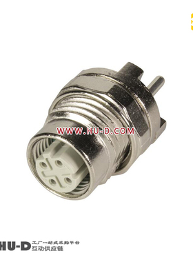 HARTING浩亭21033816410圆形M12连接器D型4P底座 直型焊板