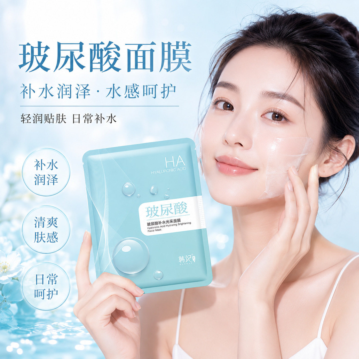 韩纪玻尿酸面膜片装补水保湿护肤化妆品批发面膜厂家一件代发