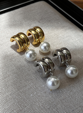 法式浪漫复古珍珠耳坠C圈耳环女2024新款简约欧美风高级感耳饰
