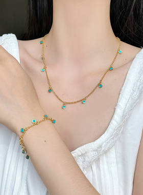 蓝色珐琅彩滴釉满天星爱心手链