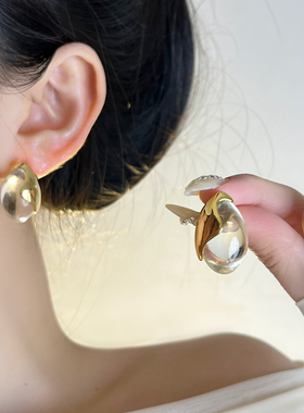 透明琉璃水滴耳环半包新中式小众独特高级感S925银针2025爆款