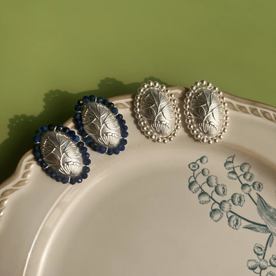 法式小众青筋石珍珠耳钉