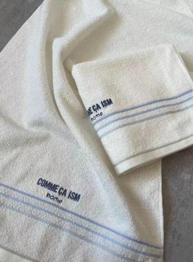 外贸出口外单纯棉双面毛圈COMM刺绣 深蓝条纹舒适吸水毛巾