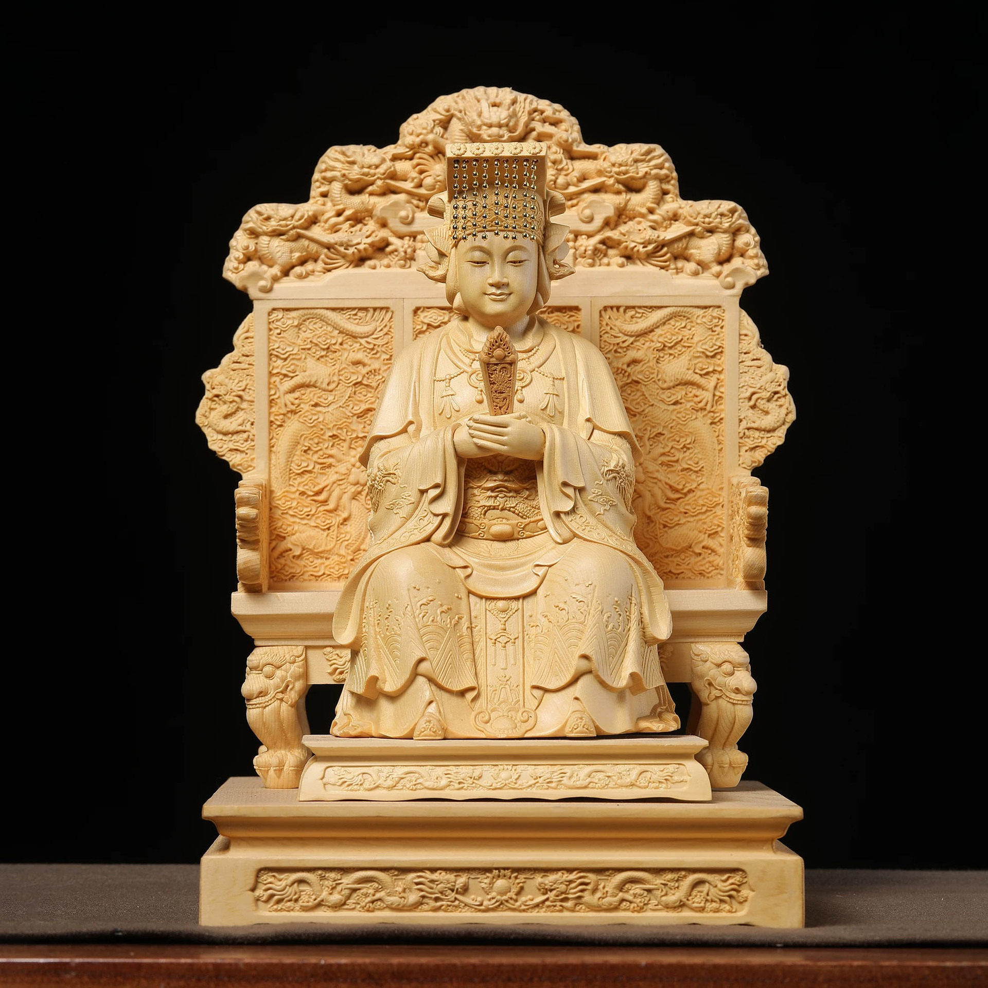 桧木精雕脱椅天妃妈祖娘娘湄洲岛林默娘供奉佛像摆件家居装饰品