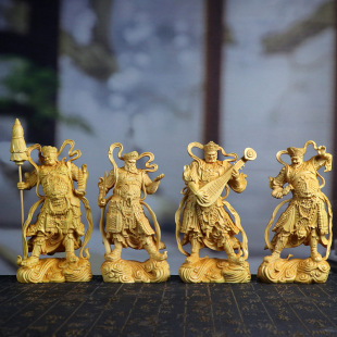 黄杨木雕四大天王金刚守门神摆件风调雨顺木质佛像家居装饰品