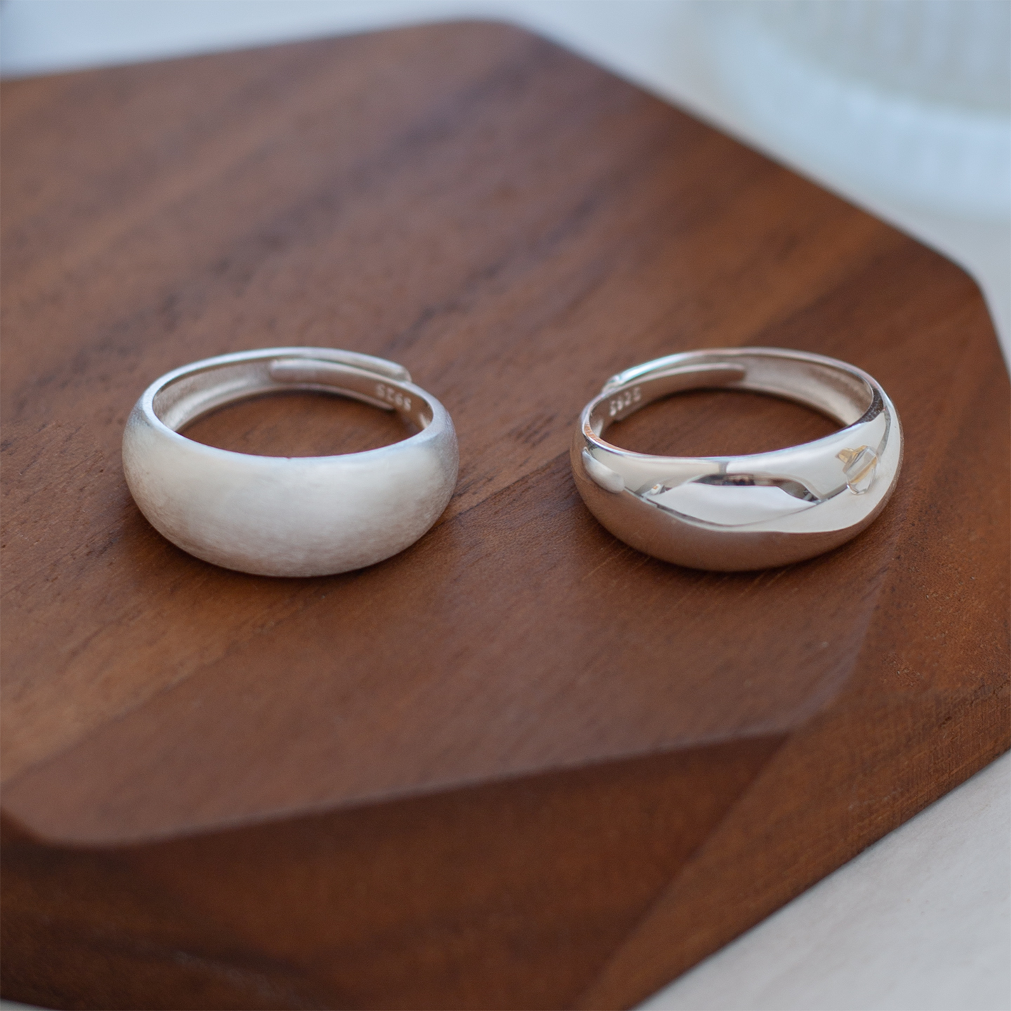 通体S925纯银光面磨砂戒指