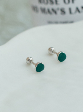 通体S999足银纯银饰牛油果绿色小众设计耳钉耳饰睡觉不用摘螺丝女