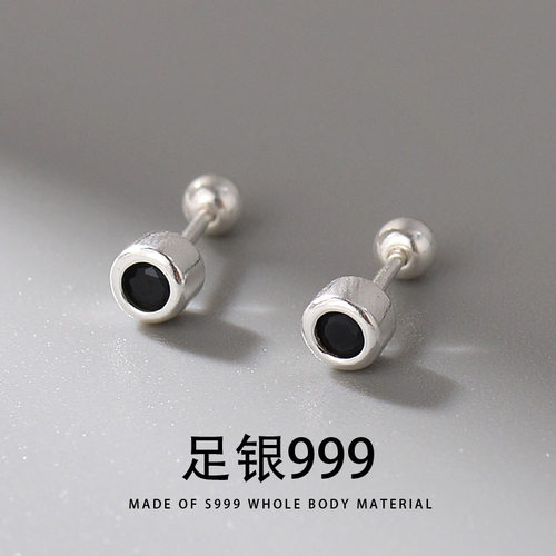 S999足银黑玛瑙简约百搭耳钉