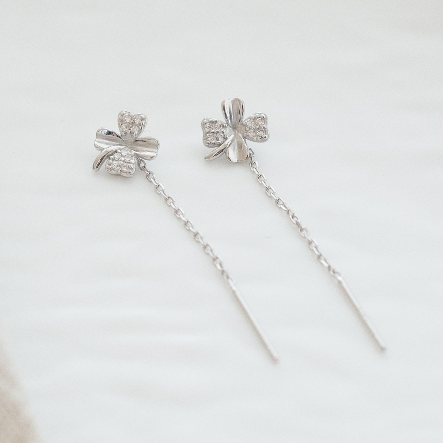 通体S925纯银四叶草耳线