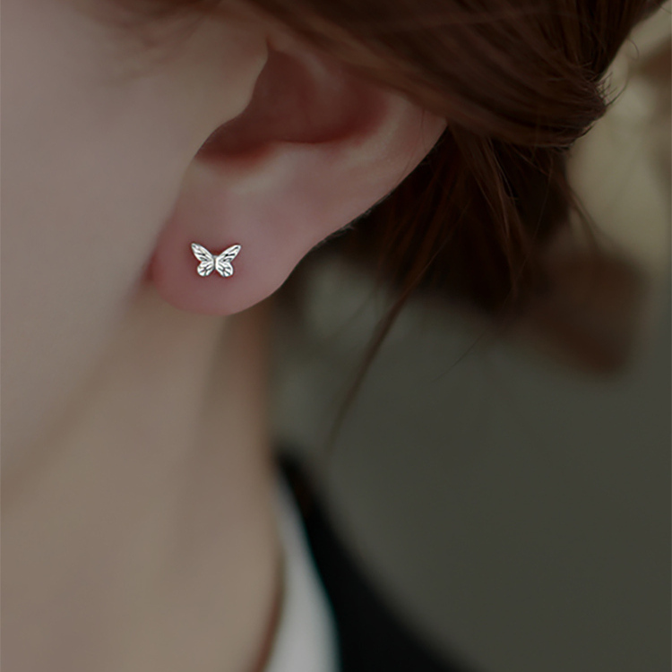 通体S999足银纯银蝴蝶耳钉