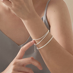 925纯银满钻钻圈高级感锆石手链超闪简约气质韩版 手饰ins轻奢韩国