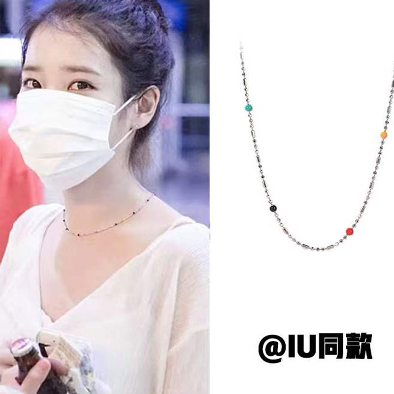 通体S925纯银饰彩色彩虹豆豆项链