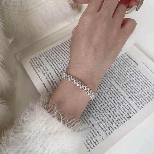 通体S925纯银光面手工串珠手链