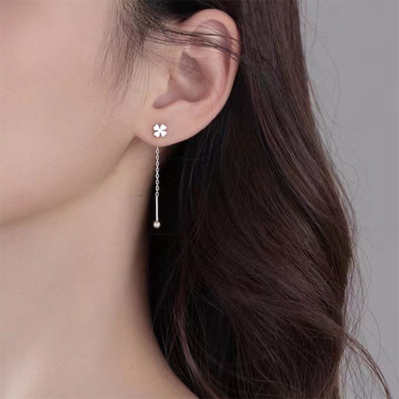 S925纯银螺丝拧四叶草耳线