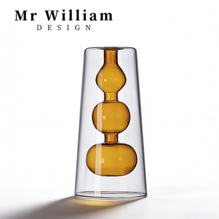 饰摆件花器 北欧简约透明玻璃双层彩色玻璃花瓶装 William