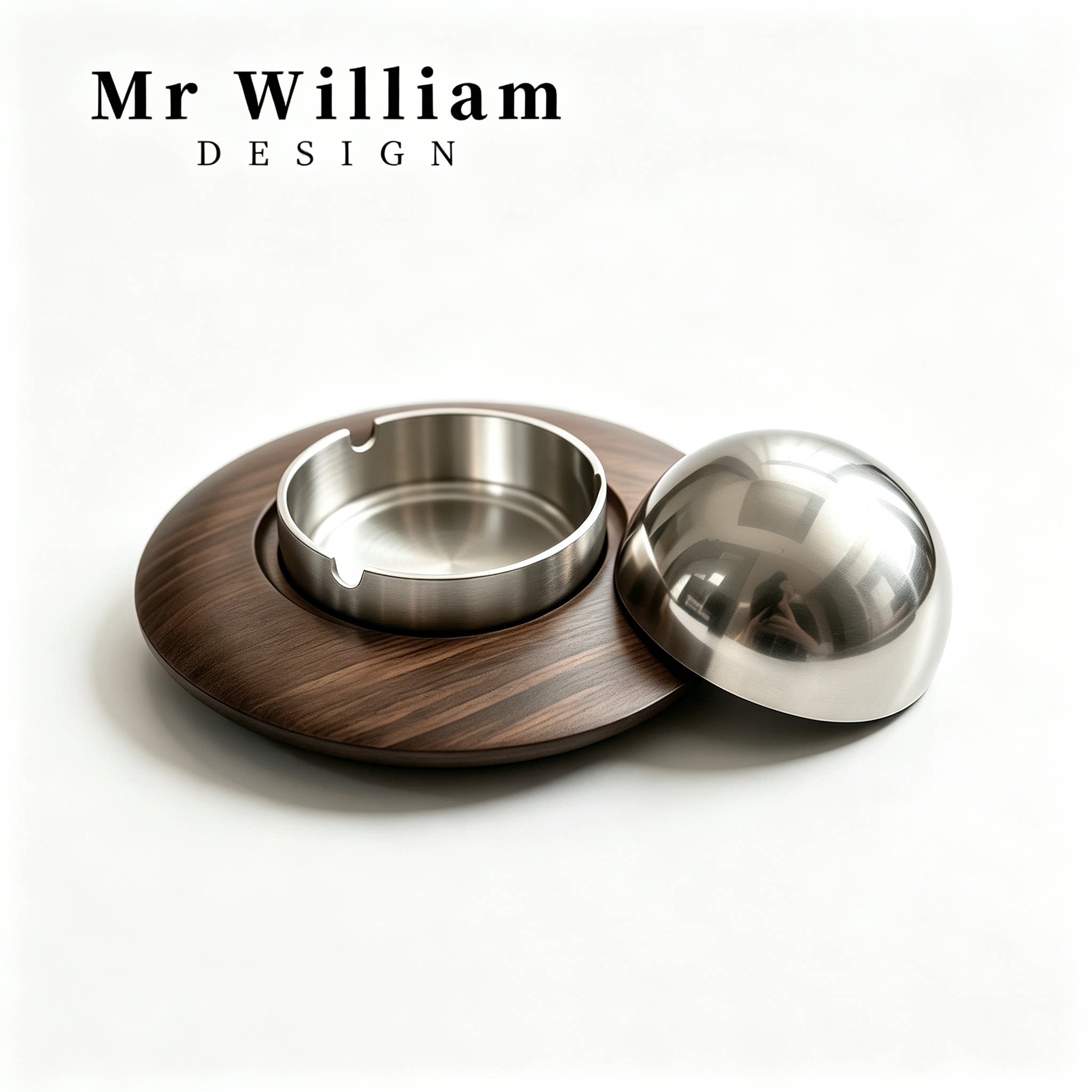 MR William 胡桃木不锈钢烟灰缸家用带盖装饰雪茄碟客厅办公室