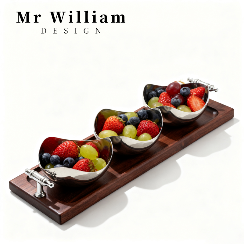 MRWilliam不锈钢胡桃木果盘