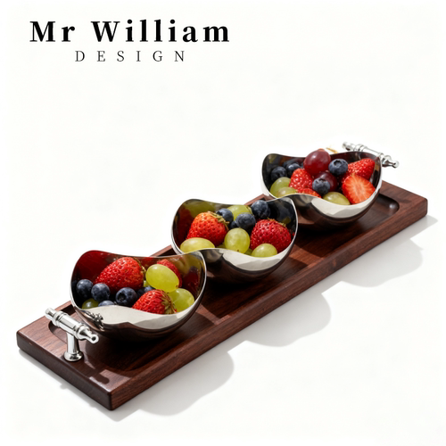 MRWilliam不锈钢胡桃木果盘