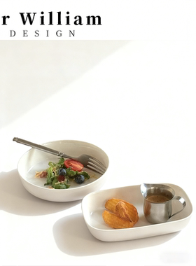 MR William 韩式简约设计白色椭圆形早餐盘长方形餐盘餐具