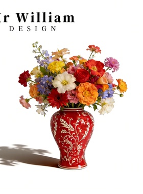 MR William 新中式青花瓷新年花瓶家居装饰摆件宋代美学插花瓶