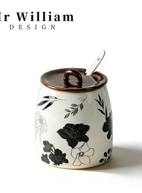 MR William 复古高档花卉繁花陶瓷调味罐厨房调料罐带勺子礼盒
