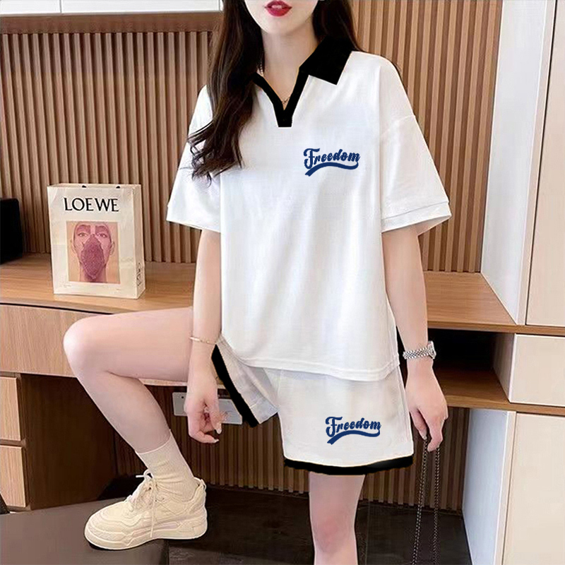 潮流学院风纯棉少女短袖短裤套装