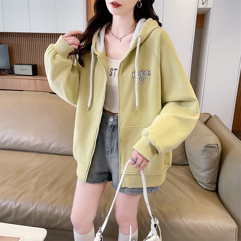 秋季新款潮流宽松休闲外套女初高中大学生运动学院风连帽开衫卫衣
