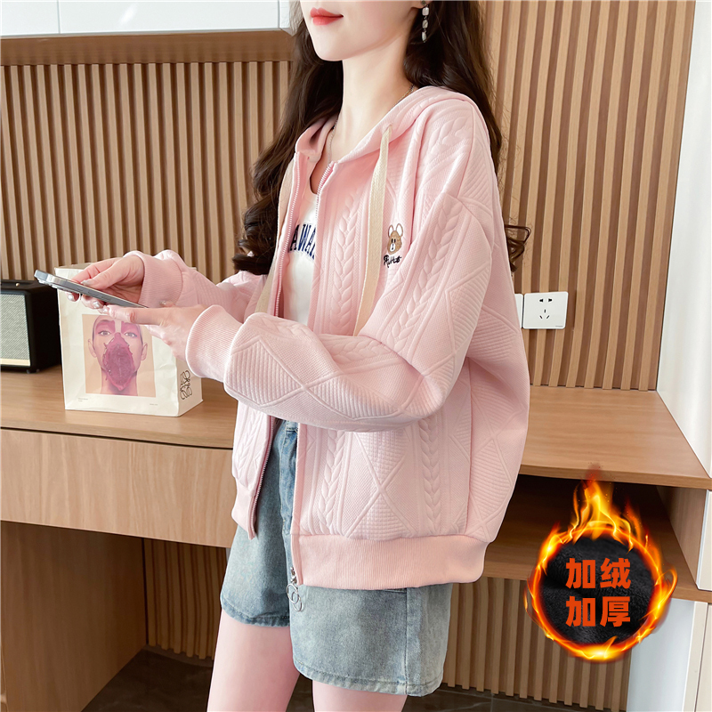 时尚加绒加厚开衫休闲风卫衣外套