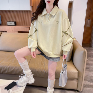 高中女生宽松休闲翻领卫衣秋2025新款 百搭学院风上衣 初中学生时尚