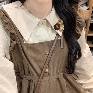 初中生假两件灯芯绒中长裙甜美少女高中学生秋冬学院风长袖连衣裙