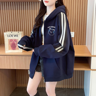 初中女生潮流时尚连帽外套秋新款高中学生宽松休闲运动风开衫卫衣