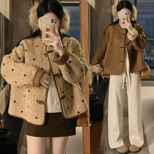 高中生两面穿羊羔毛外套女冬季棉袄大学生毛绒绒皮毛一体短款夹克