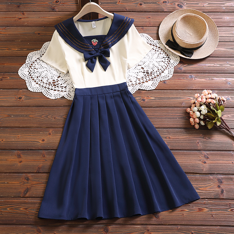 初中生夏季海军领裙子12-13-15岁少女大童学院风甜美洋气连衣裙14
