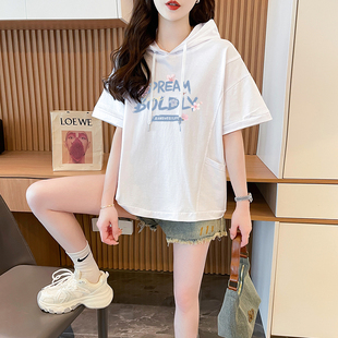 初中女生甜美夏季短袖卫衣宽松运动高中学生时尚百搭短款纯棉上衣