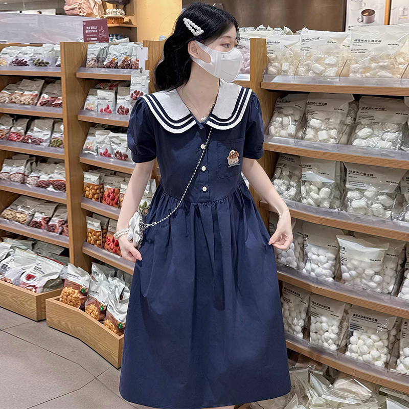 少女大童可爱海军领连衣裙夏15新款14岁初中学生13洋气甜美中长裙