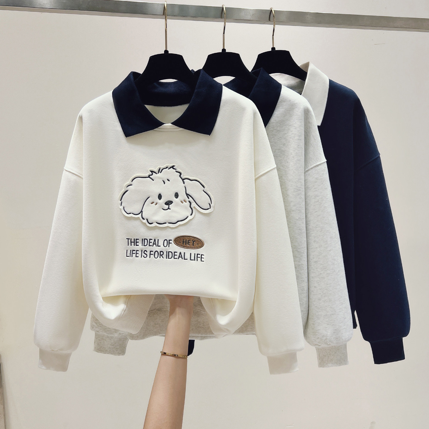 初中生休闲学院风卫衣女春秋新款小个子高中学生洋气减龄翻领上衣