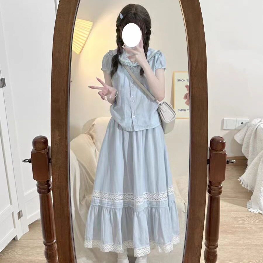 夏日穿搭套装裙少女初高中学生甜美减龄娃娃衫半身裙两件套连衣裙