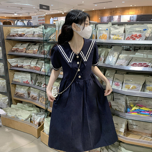 初中女生学院风海军领裙子夏2024新款高中学生时尚韩版甜美连衣裙